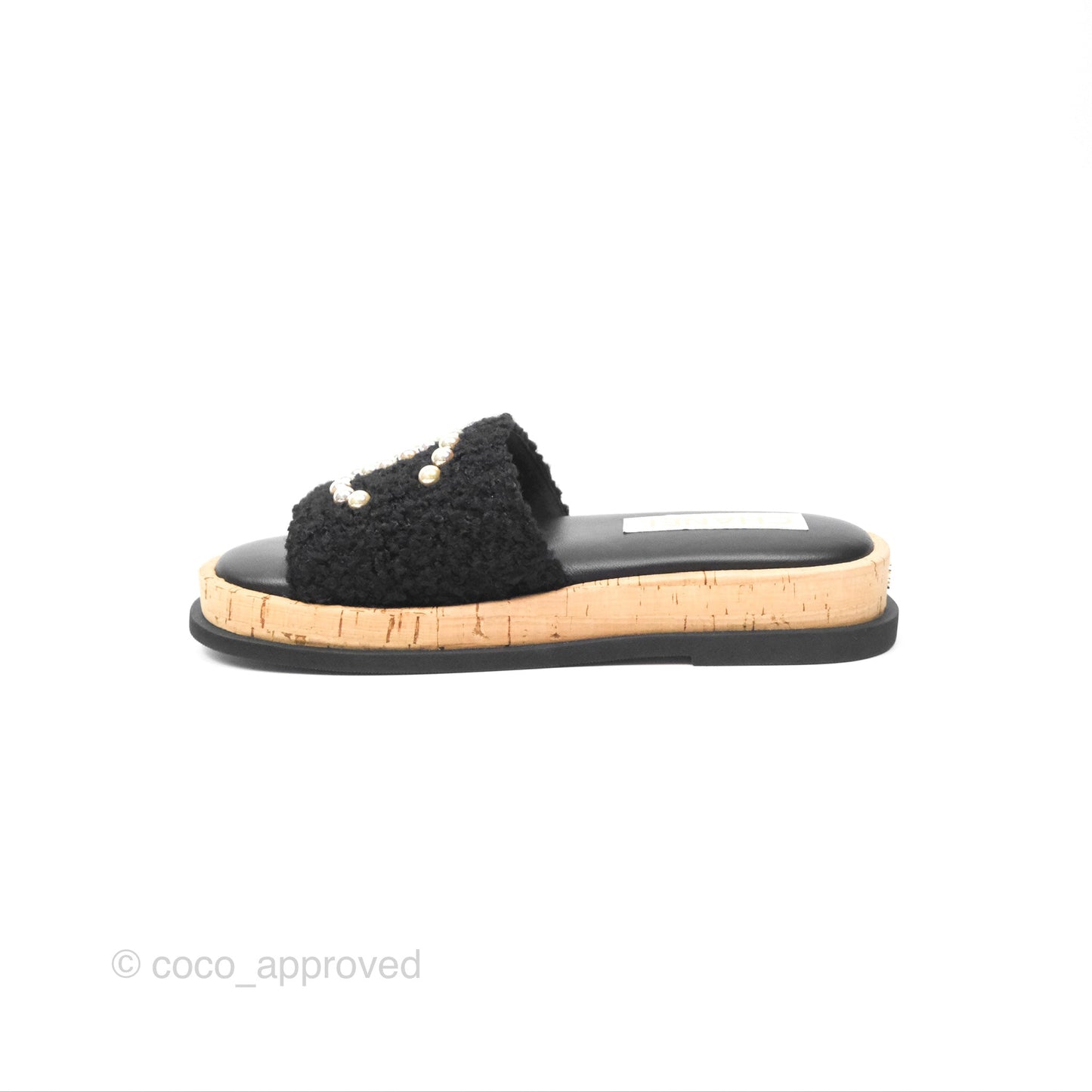 Chanel CC Mule Sandals Black Tweed Cork Size 36