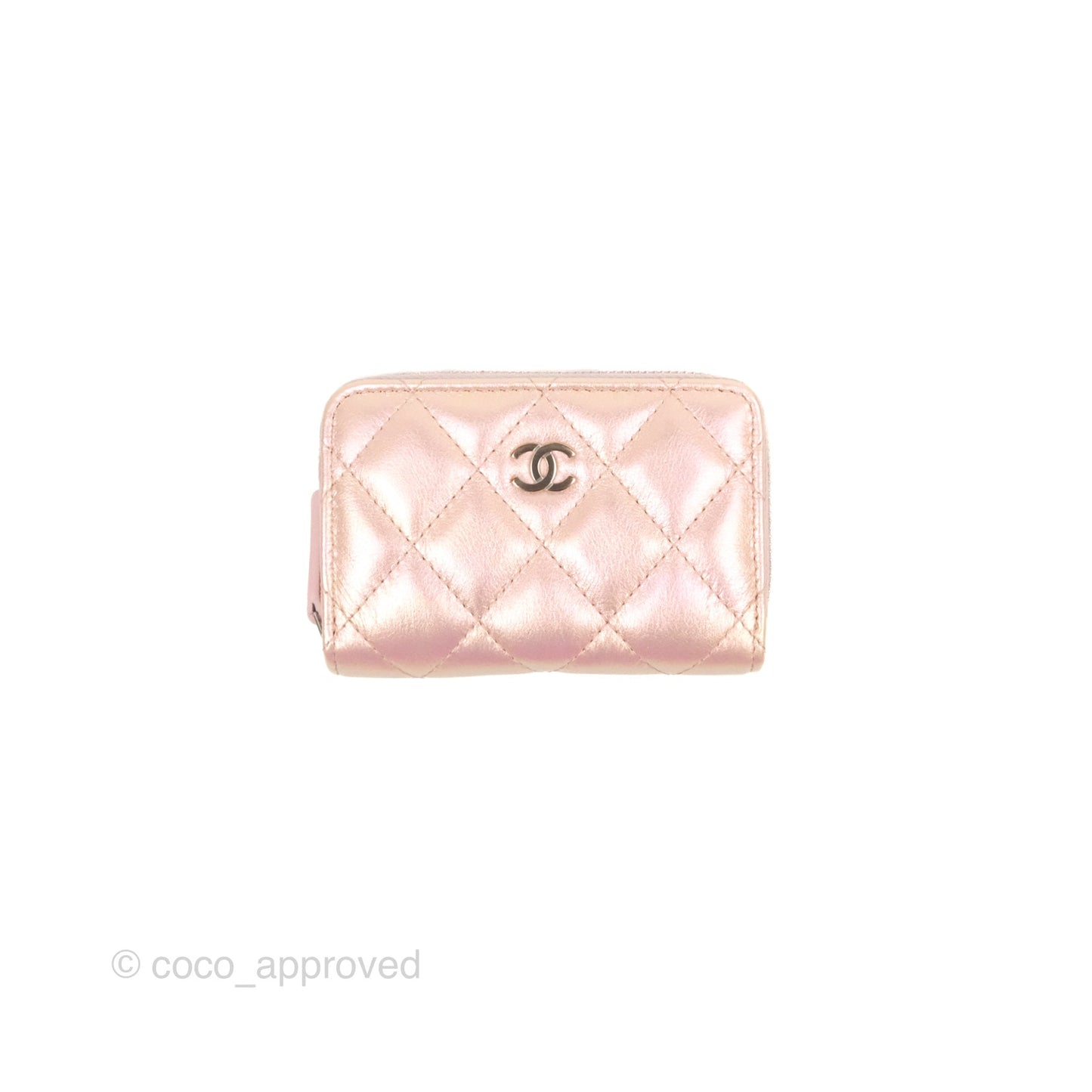 Chanel Classic Zipped Coin Purse Iridescent Pink Calfskin Silver Hardware