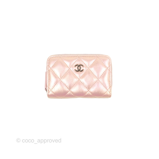 Chanel Classic Zipped Coin Purse Iridescent Pink Calfskin Silver Hardware