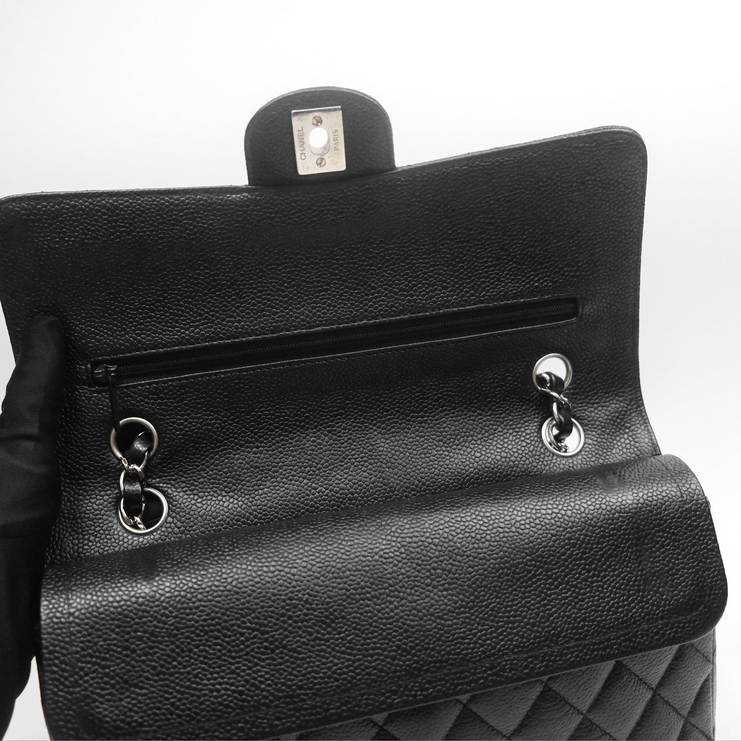 Chanel Classic M/L Medium Flap Quilted Black Caviar Silver Hardware