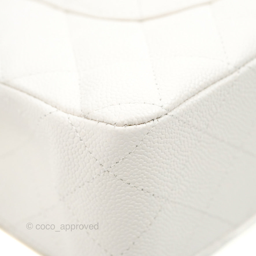 Chanel Classic M/L Medium Double Flap White Caviar Silver Hardware