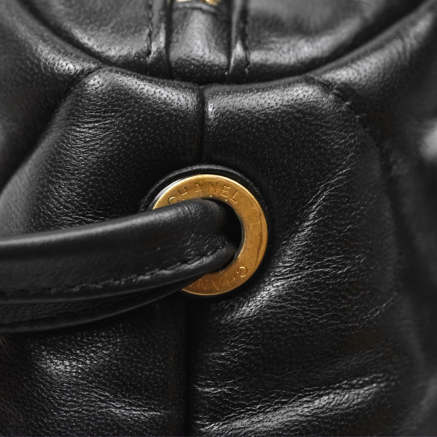 Chanel Small Quilted Bowling Bag Black Lambskin Aged Gold Hardware