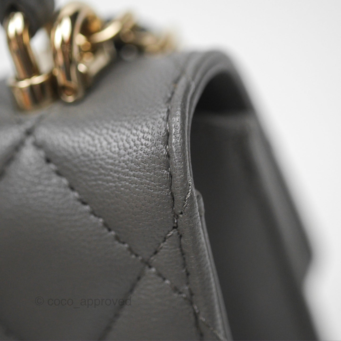 Chanel Mini Handle Clutch With Chain Grey Lambskin Gold Hardware