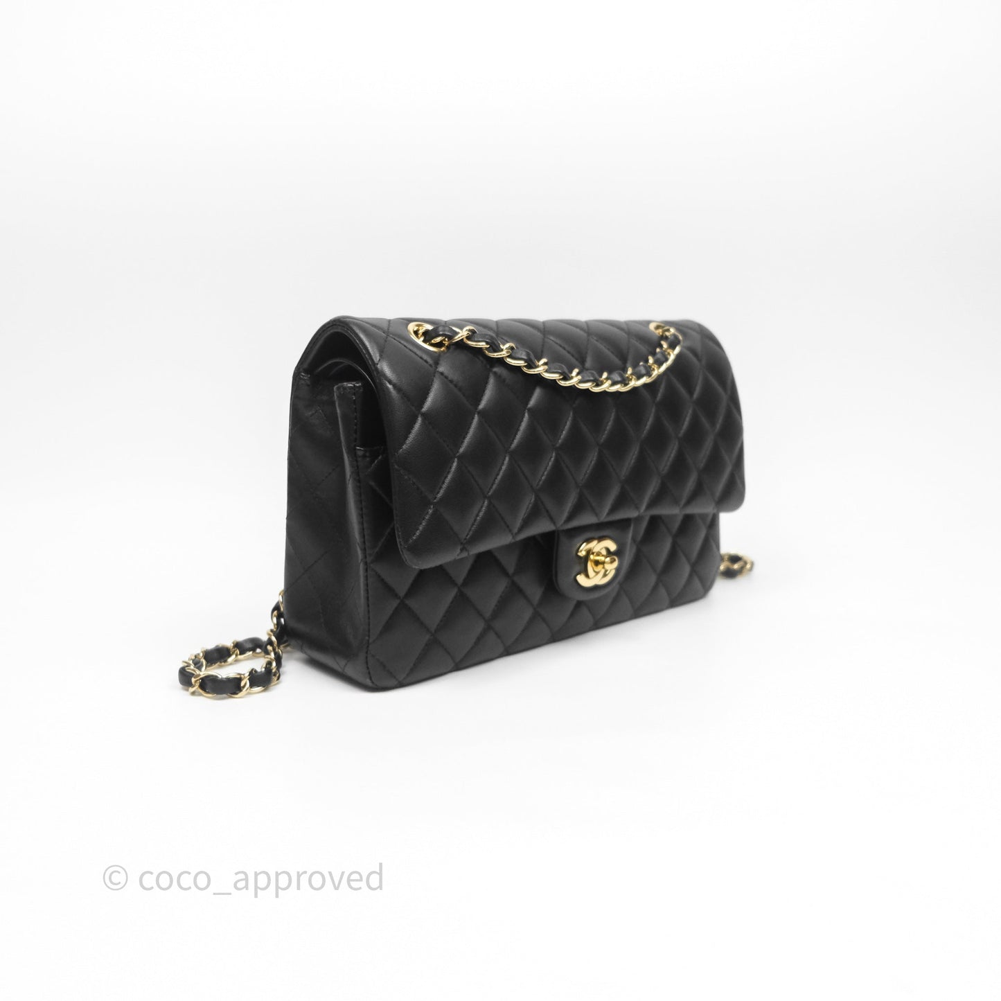 Chanel Classic M/L Medium Flap Quilted Black Lambskin Gold Hardware