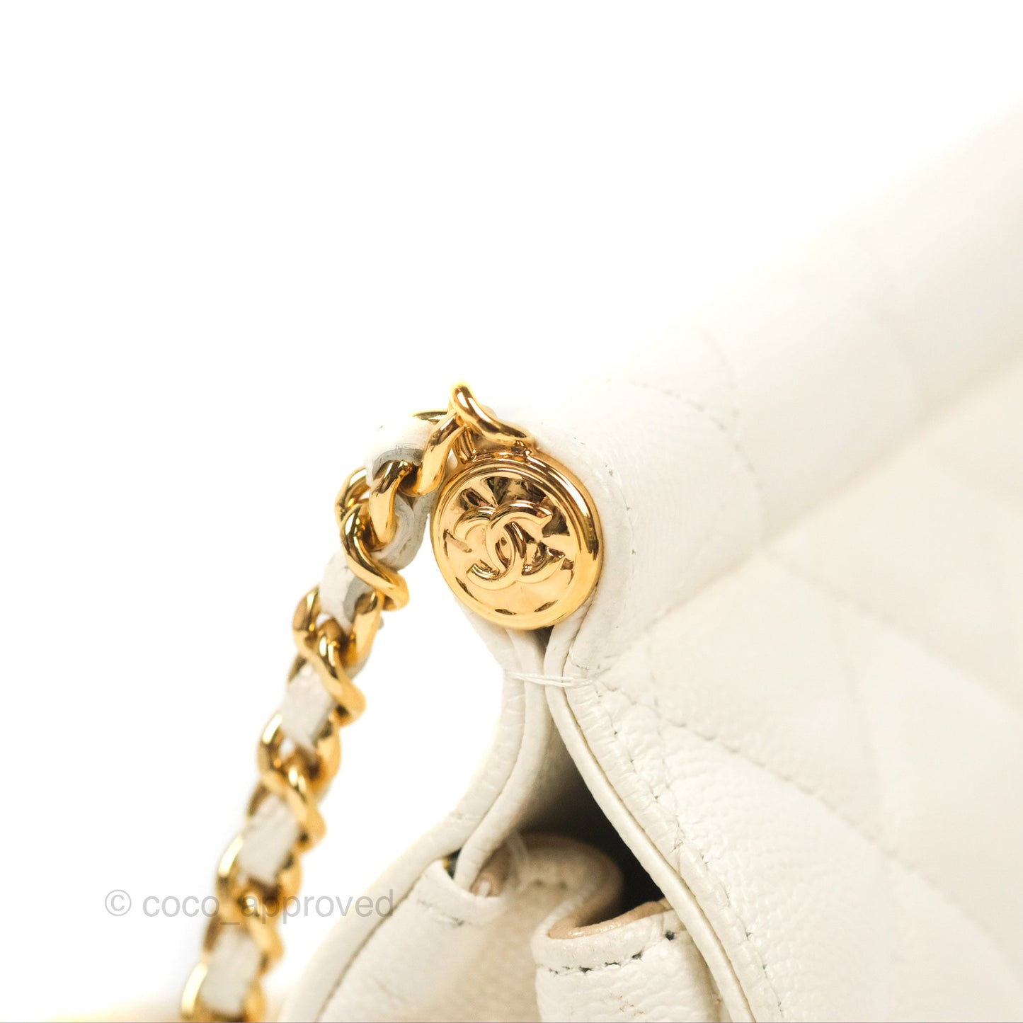 Chanel Clutch with Chain Ivory White Caviar Gold Hardware 22K