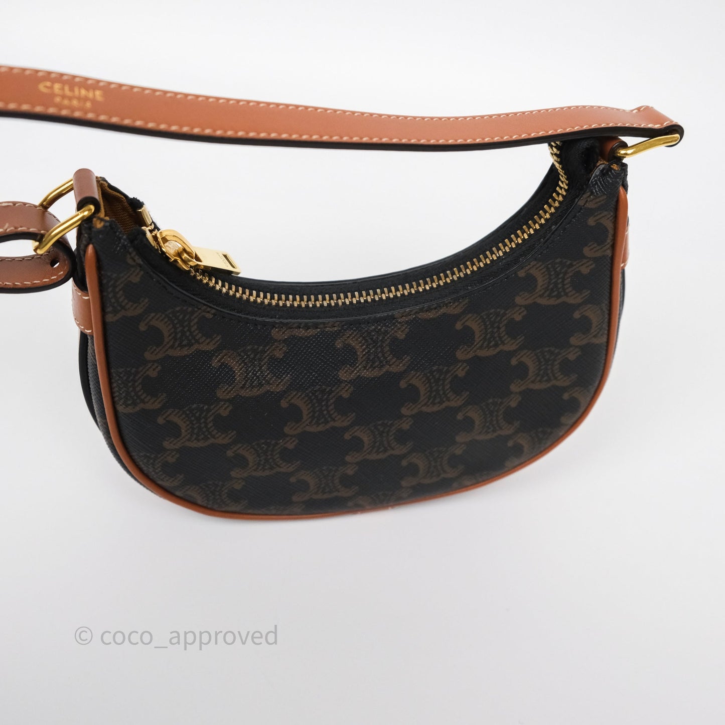 Celine Mini Ava Bag In Triomphe Canvas Calfskin Tan
