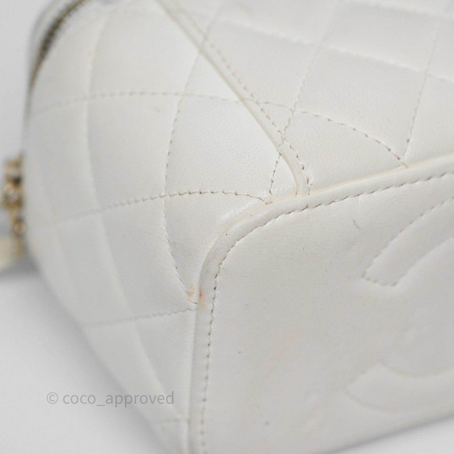 Chanel Logo Crystals Top Handle Vanity Rectangular White Lambskin Gold Hardware