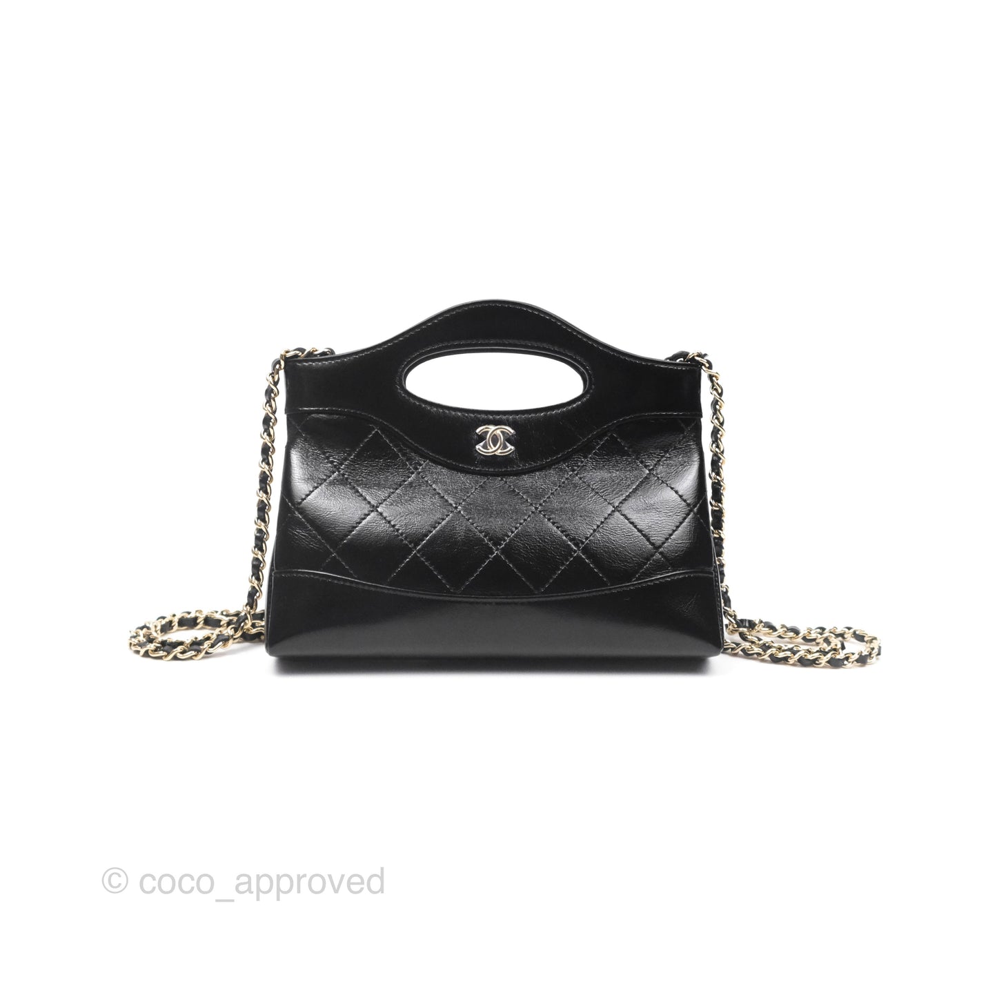 Chanel Nano 31 Black Shiny Calfskin Gold Hardware