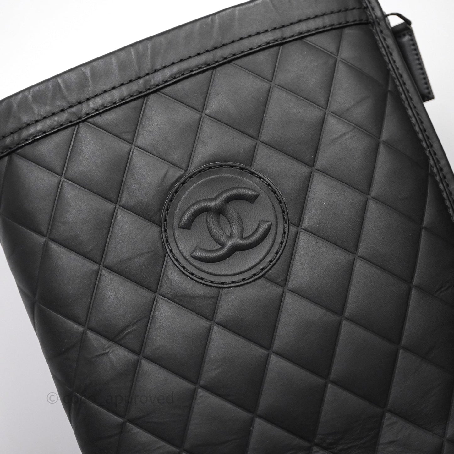Chanel CC Quilted Knee High Boots Black Calfskin