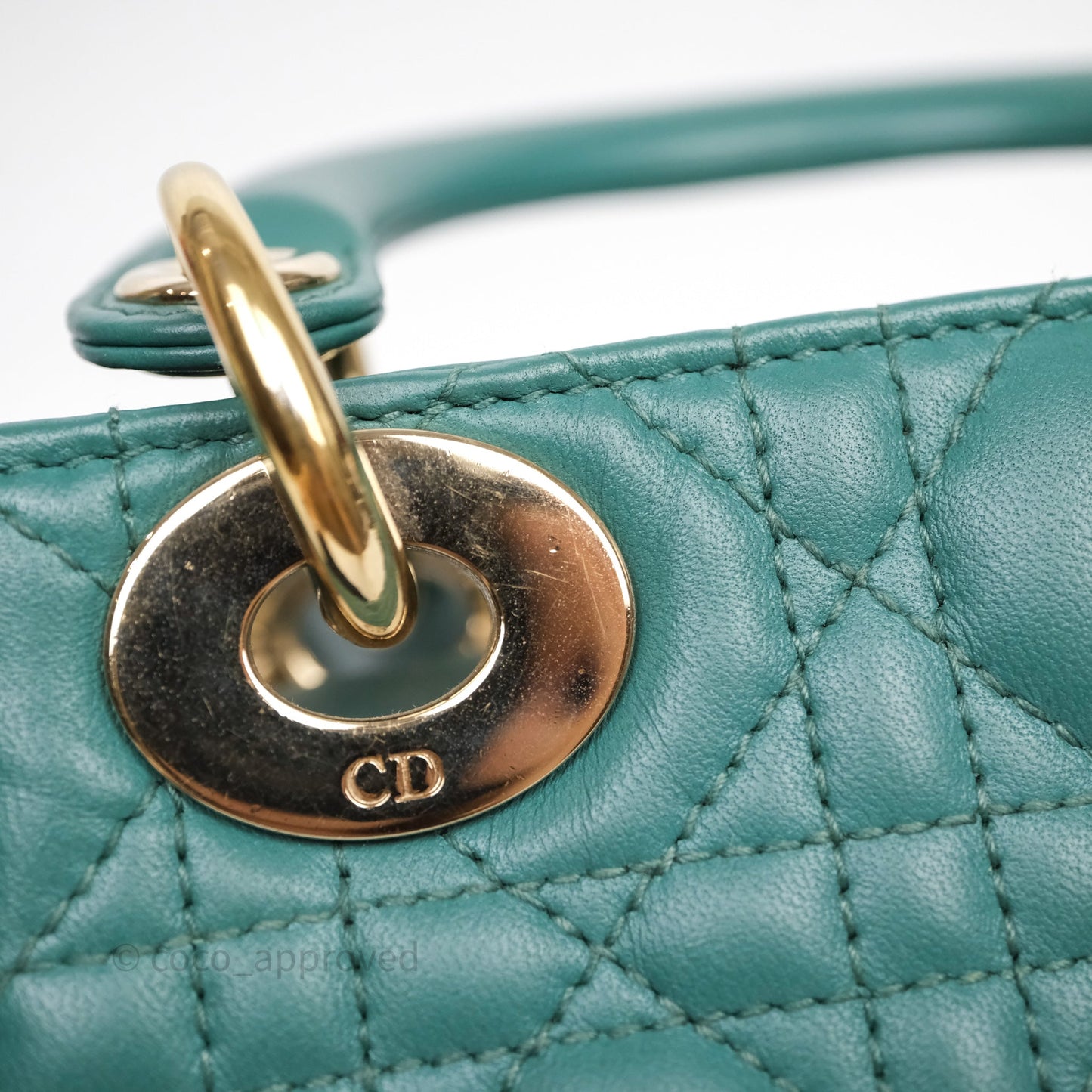 Christian Dior Mini Lady Dior Cannage Green Lambskin Gold Hardware