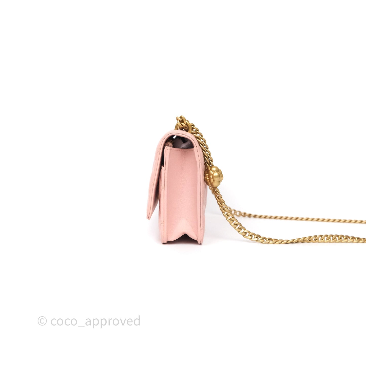 Chanel Camellia Crush Wallet on Chain WOC Pink Lambskin Aged Gold Hardware