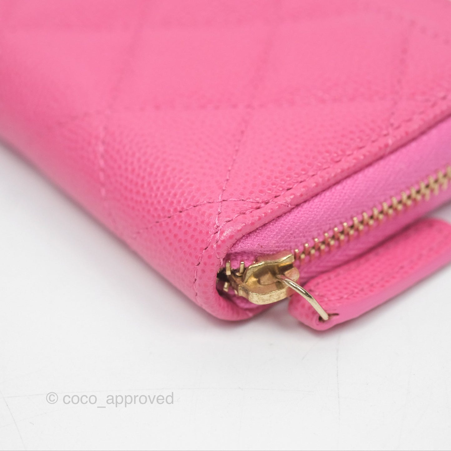 Chanel Quilted Zip Card Holder Pink Caviar Gold Hardware