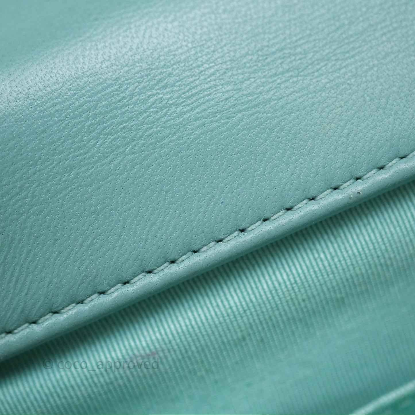 Chanel Quilted Small Circular Handle Bag Mint Green Aged Gold Hardware
