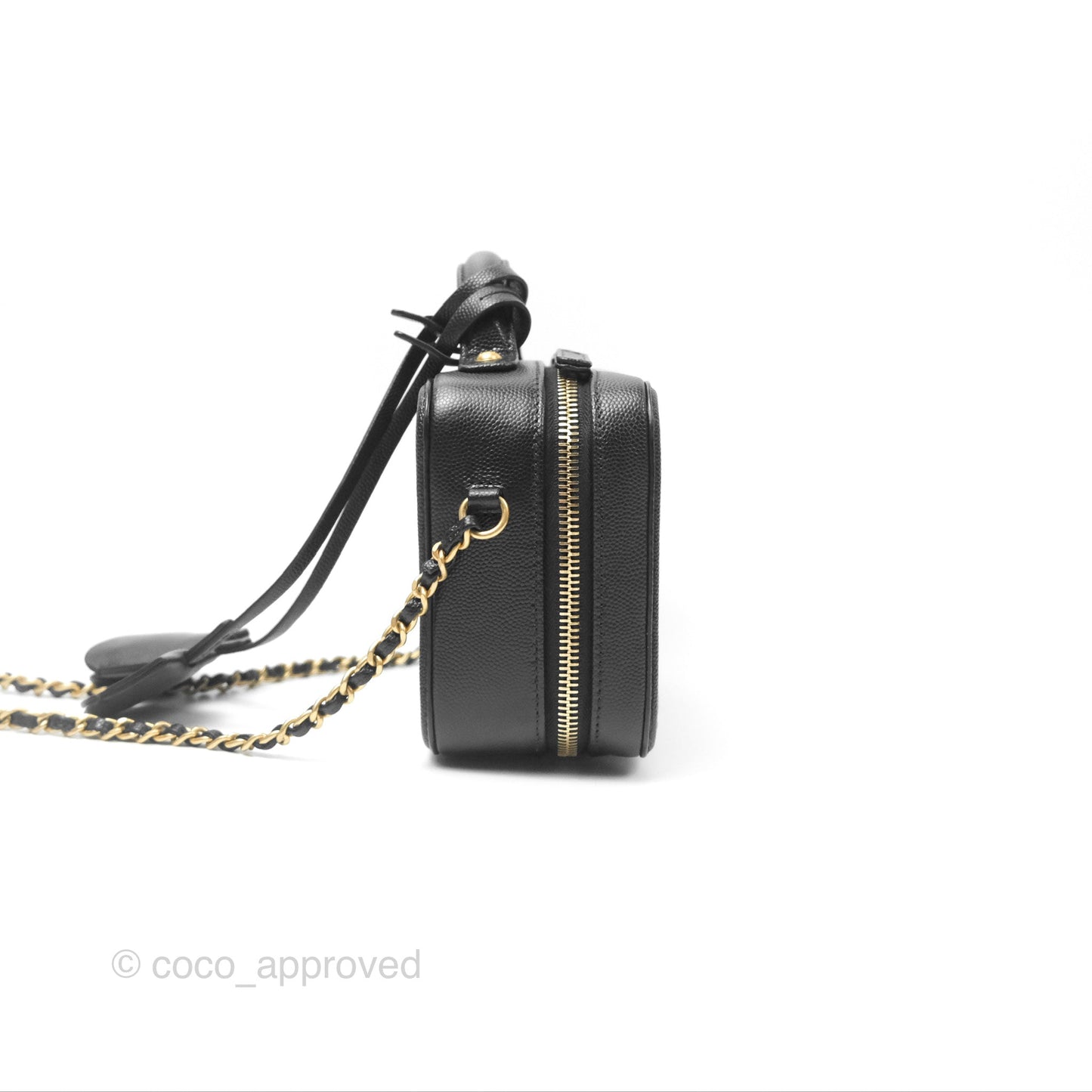 Chanel Quilted Small CC Filigree Vanity Case Black Caviar Aged Gold Hardware