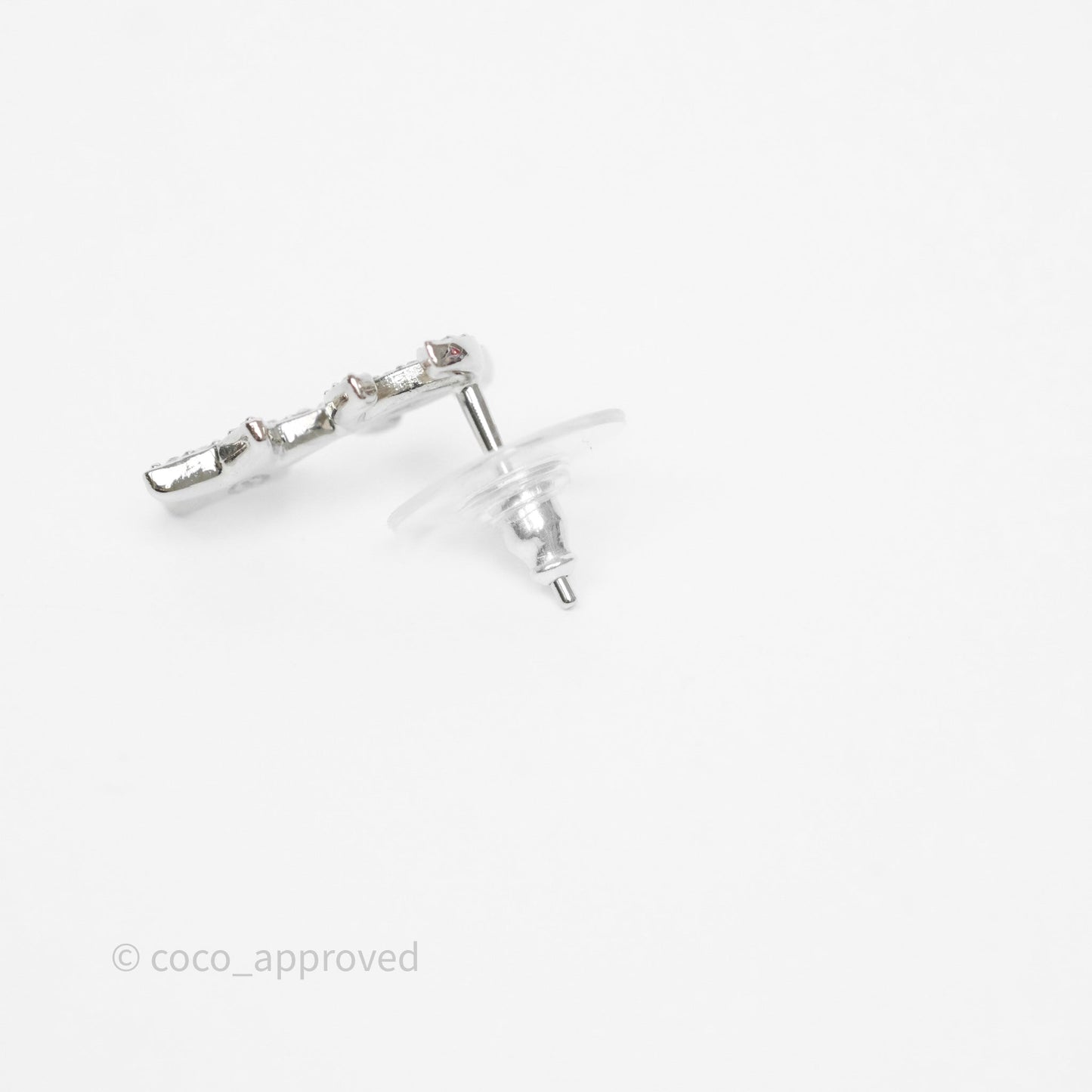 Chanel Crystal CC Star Earrings Silver Tone 20P