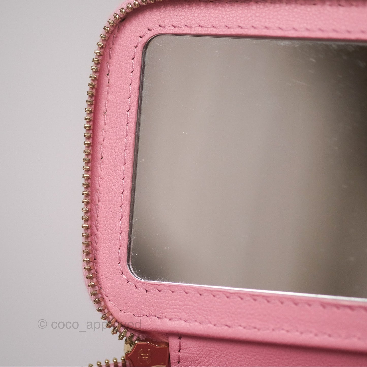 Chanel Vanity Rectangular with Top Handle Pink Lambskin Aged Gold Hardware