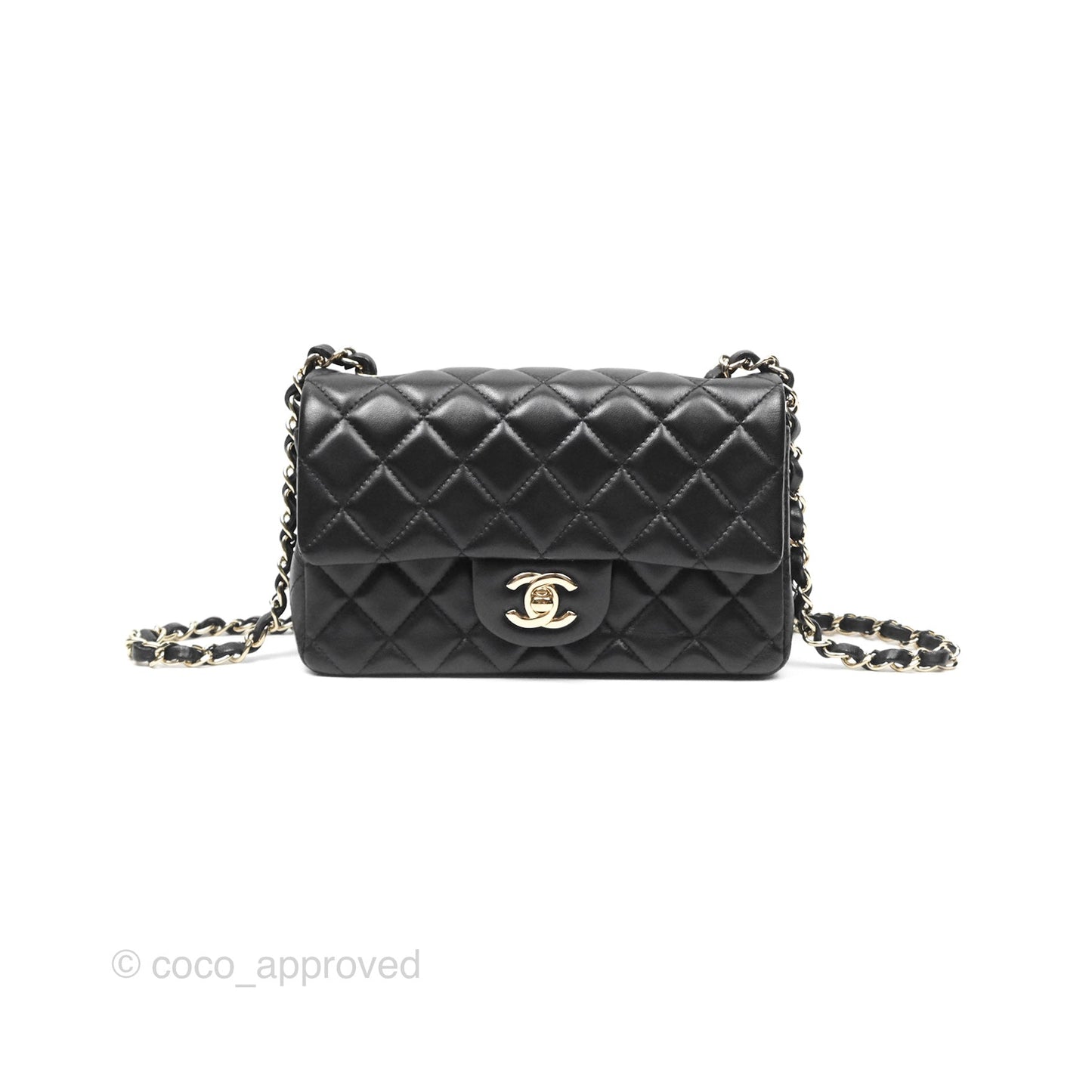 Chanel Mini Rectangular Flap Quilted Black Lambskin Gold Hardware