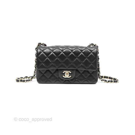 Chanel Mini Rectangular Flap Quilted Black Lambskin Gold Hardware