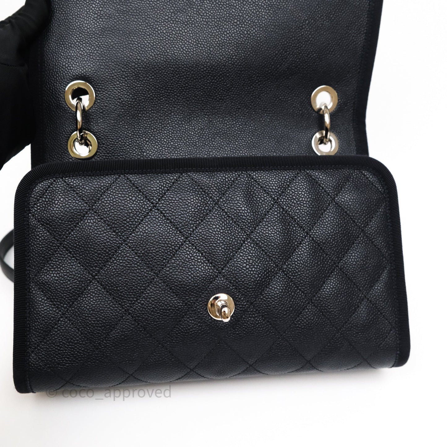 Chanel Top Handle Flap Bag Dark Navy Caviar Silver Hardware