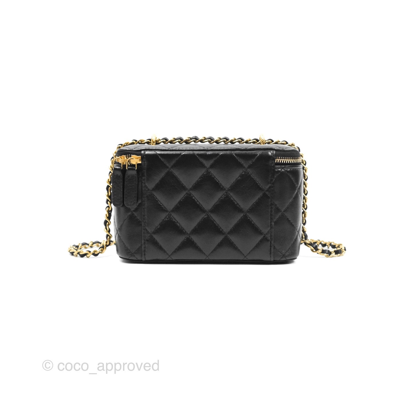 Chanel Vanity with Double Chain Black Shiny Crumpled Calfskin Gold Hardware 23S