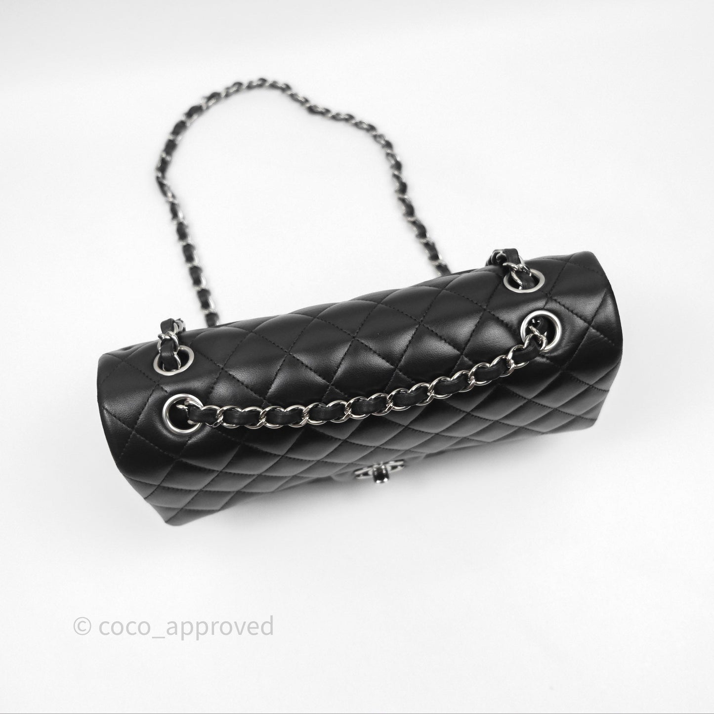 Chanel Classic M/L Medium Flap Quilted Black Lambskin Silver Hardware