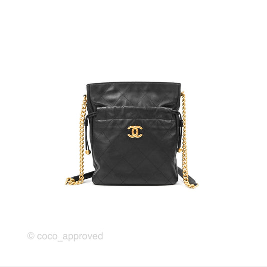 Chanel Drawstring Tote Bag Black Calfskin Aged Gold Hardware