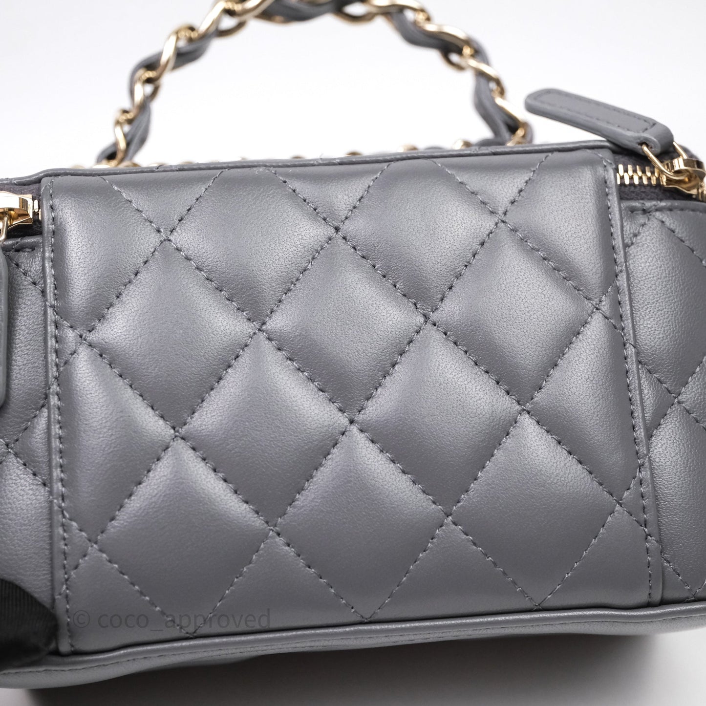 Chanel Vanity Rectangular Top Handle Grey Lambskin Gold Hardware