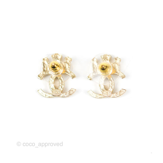 Chanel Crystal CC Crown Earrings Gold Tone 21A