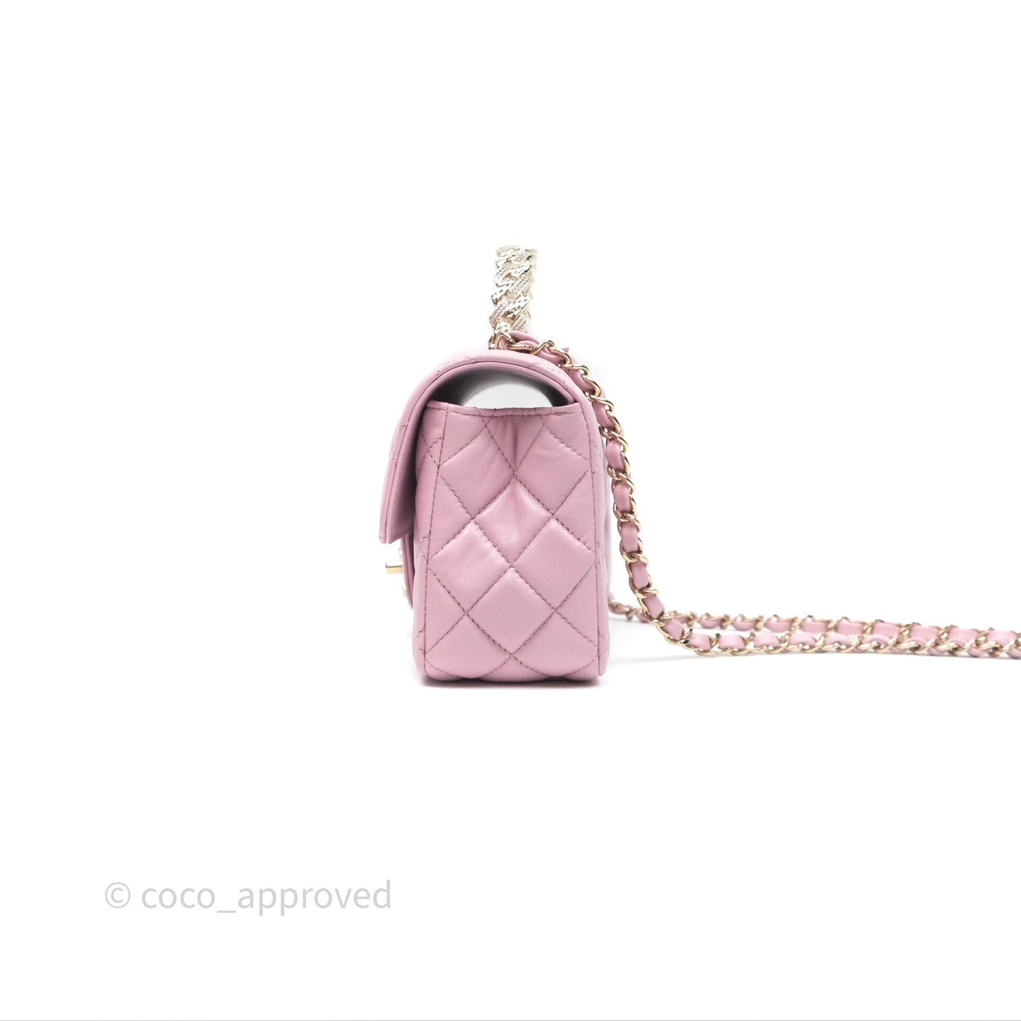 Chanel Logo Top Handle Mini Rectangular Flap Bag Pink Lambskin Gold Hardware