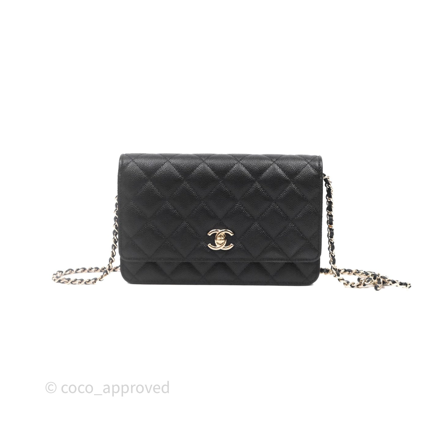 Chanel WOC With Ribbon Chain Black Caviar Gold Hardware