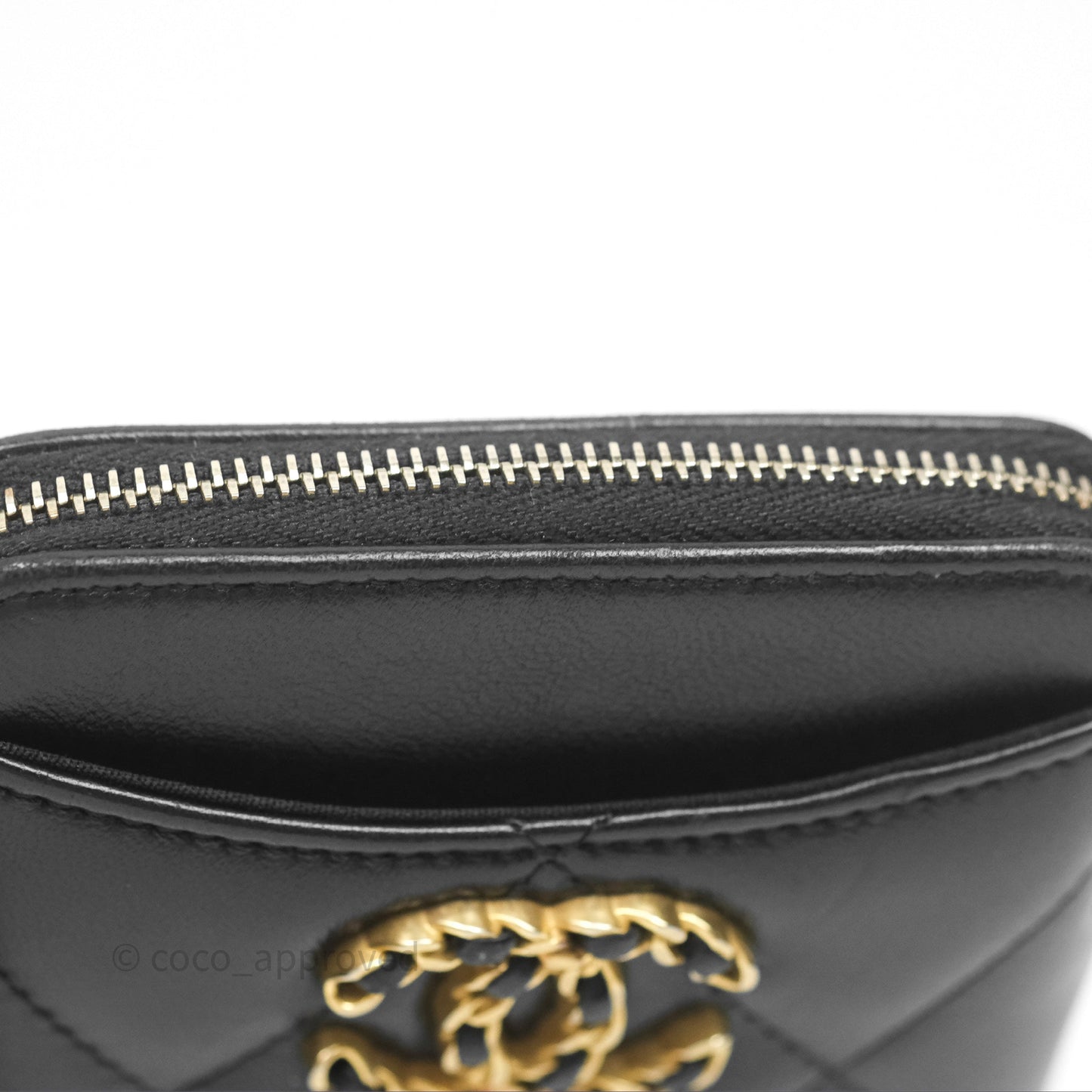 Chanel 19 Black Zipped Coin Purse Lambskin Gold Hardware