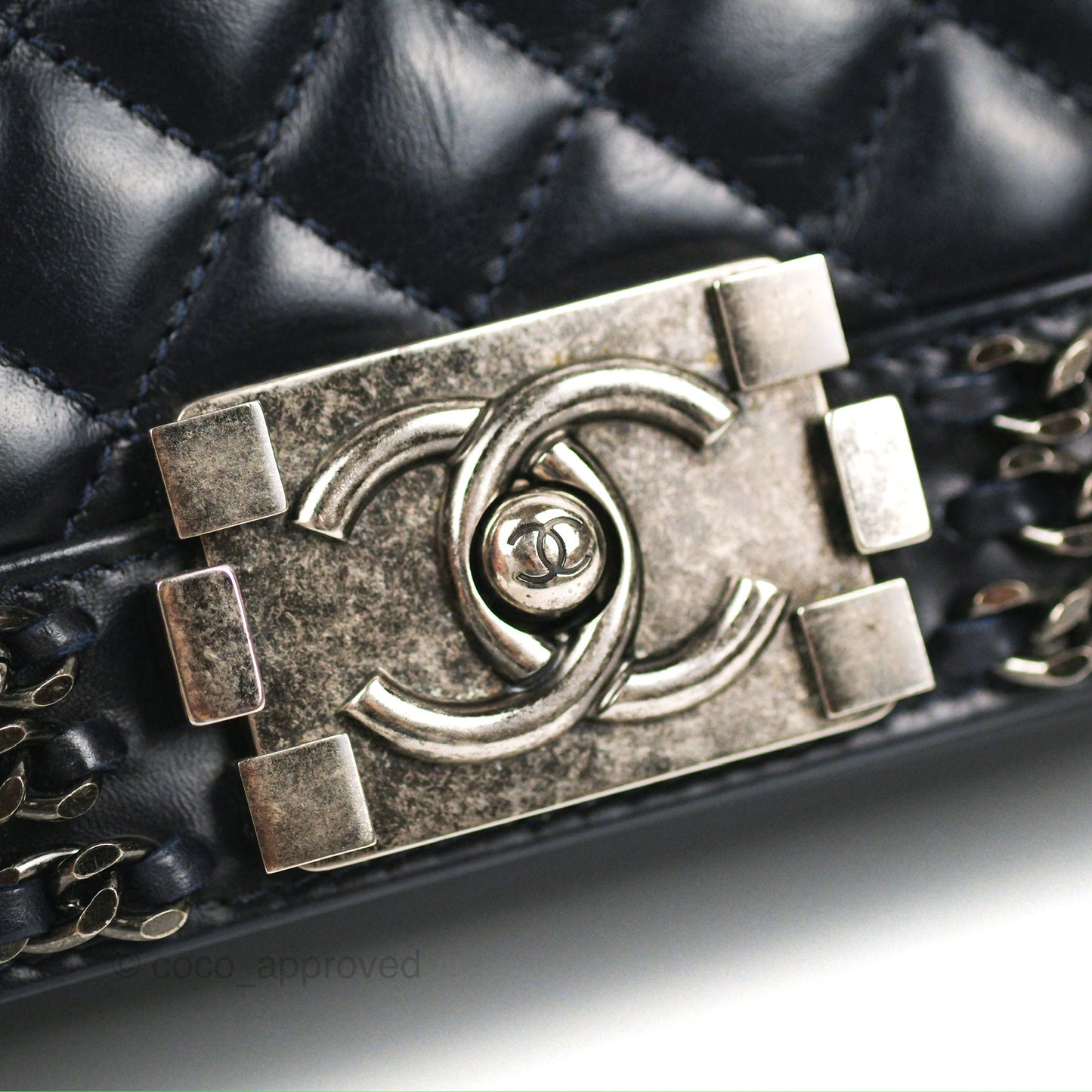 Chanel Small Chain Around Boy Dark Navy Glazed Calfskin Ruthenium Hardware