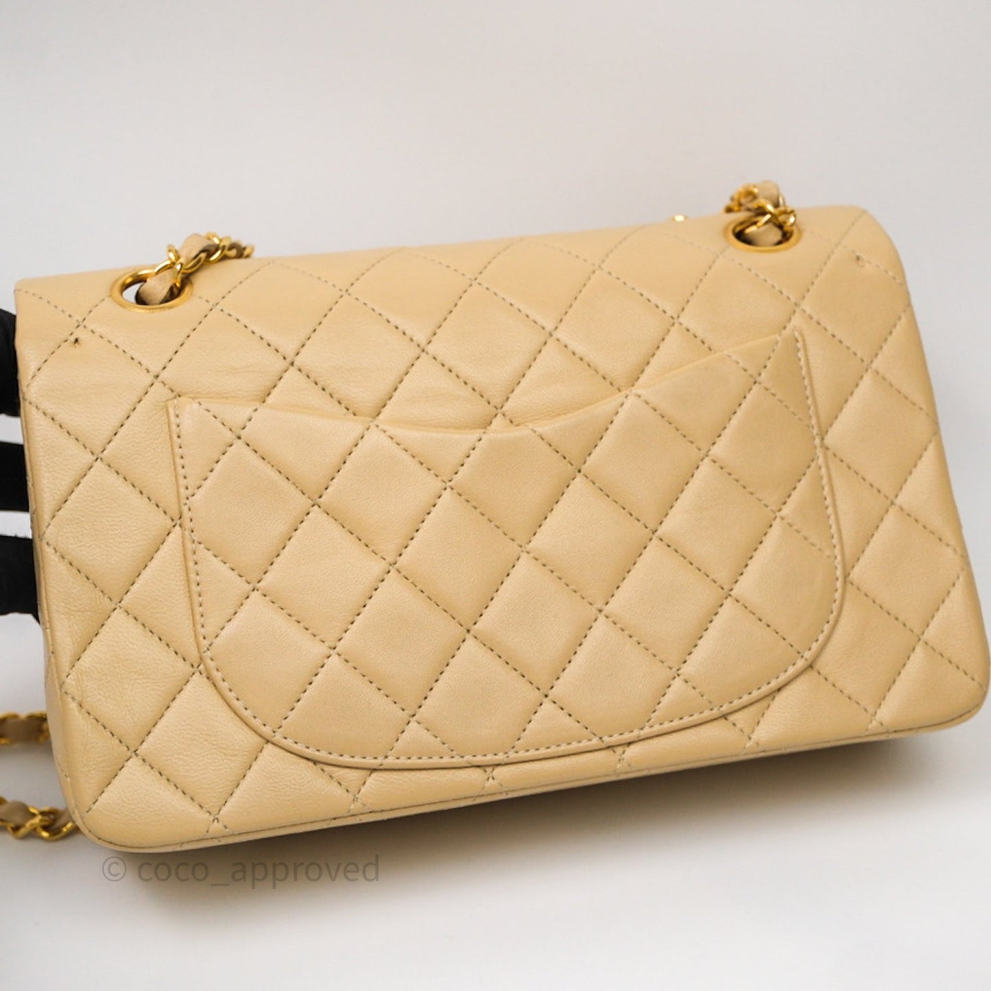 Chanel Vintage Small Classic Flap Beige Lambskin 24K Gold Hardware