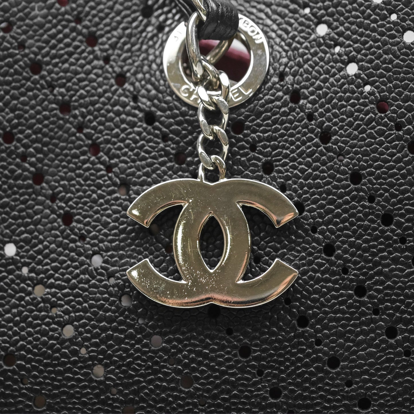 Chanel Large Shopping Tote Black Perforated Caviar Silver Hardware