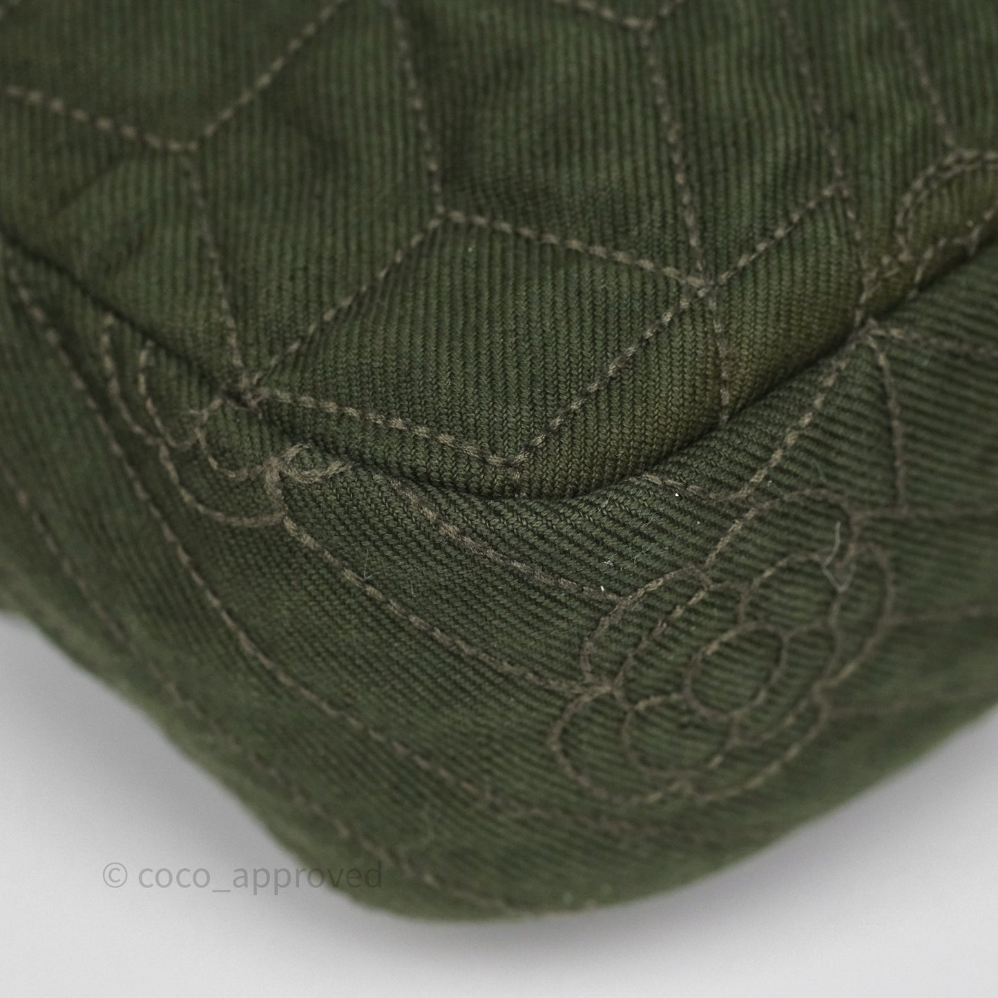 Chanel Camellia Flap Bag Army Green Denim Silver Hardware