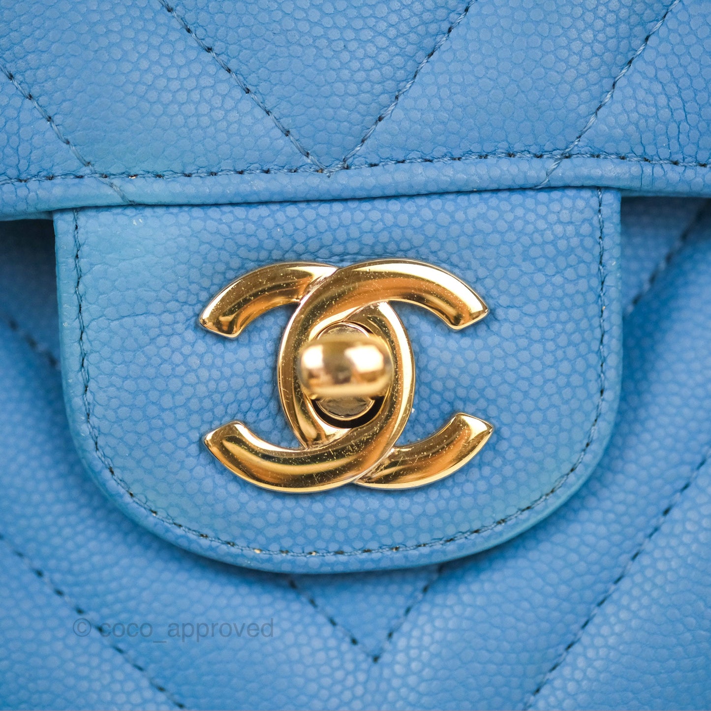 Chanel Small Classic Flap Chevron Blue Caviar Gold Hardware