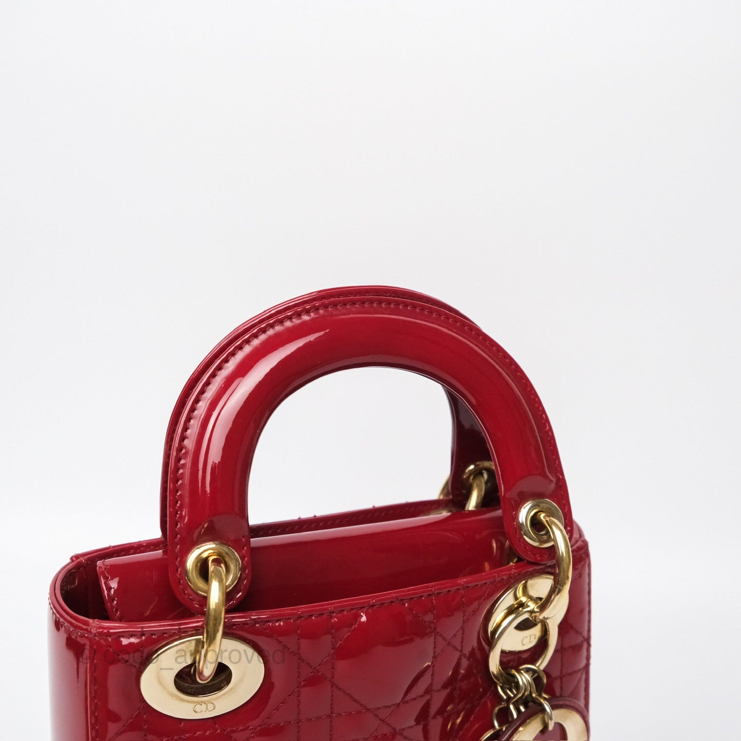 Christian Dior Mini Lady Dior Red Patent Cannage Gold Hardware