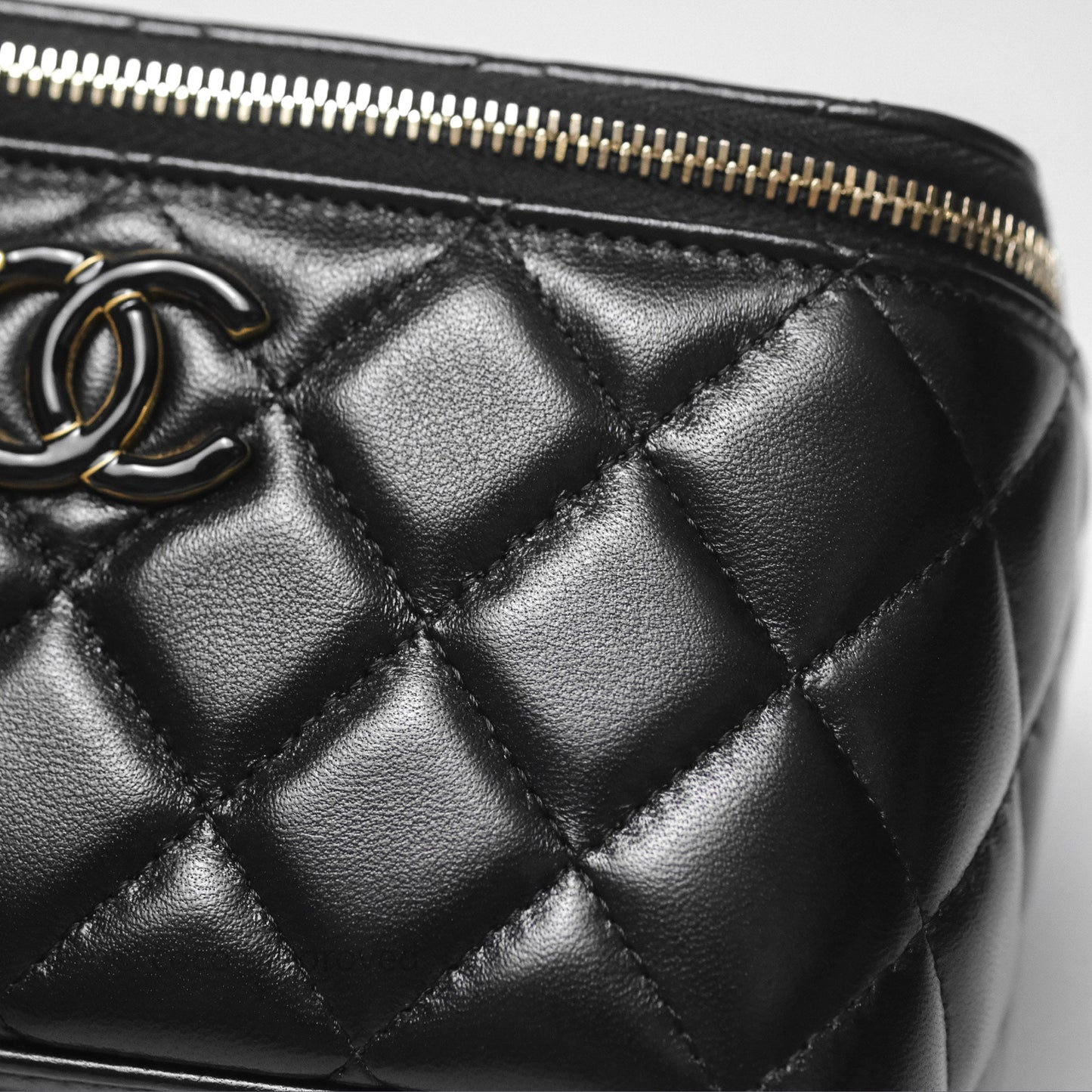 Chanel Vanity with Enamel CC Adjustable Chain Black Lambskin Aged Gold Hardware 24A