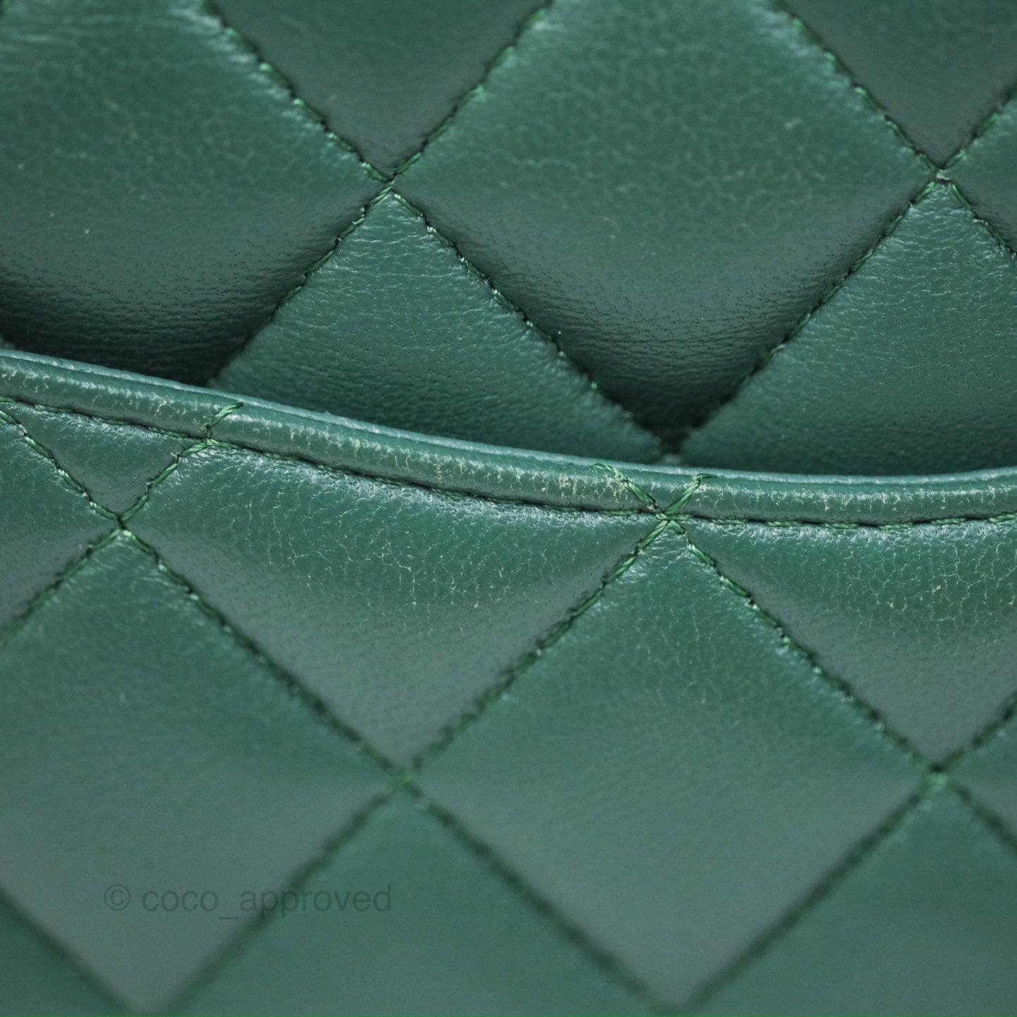 Chanel Mini Square Quilted Green Lambskin Silver Hardware
