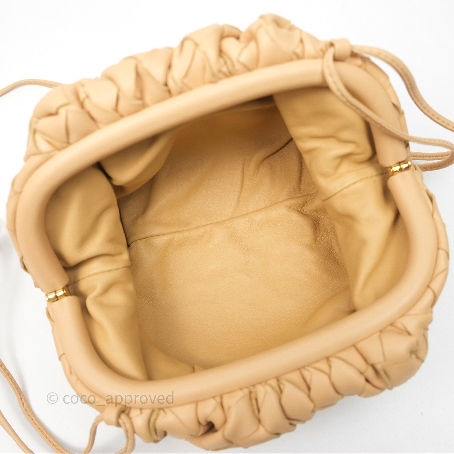 Bottega Veneta The Mini Pouch Intrecciato Lambskin Beige
