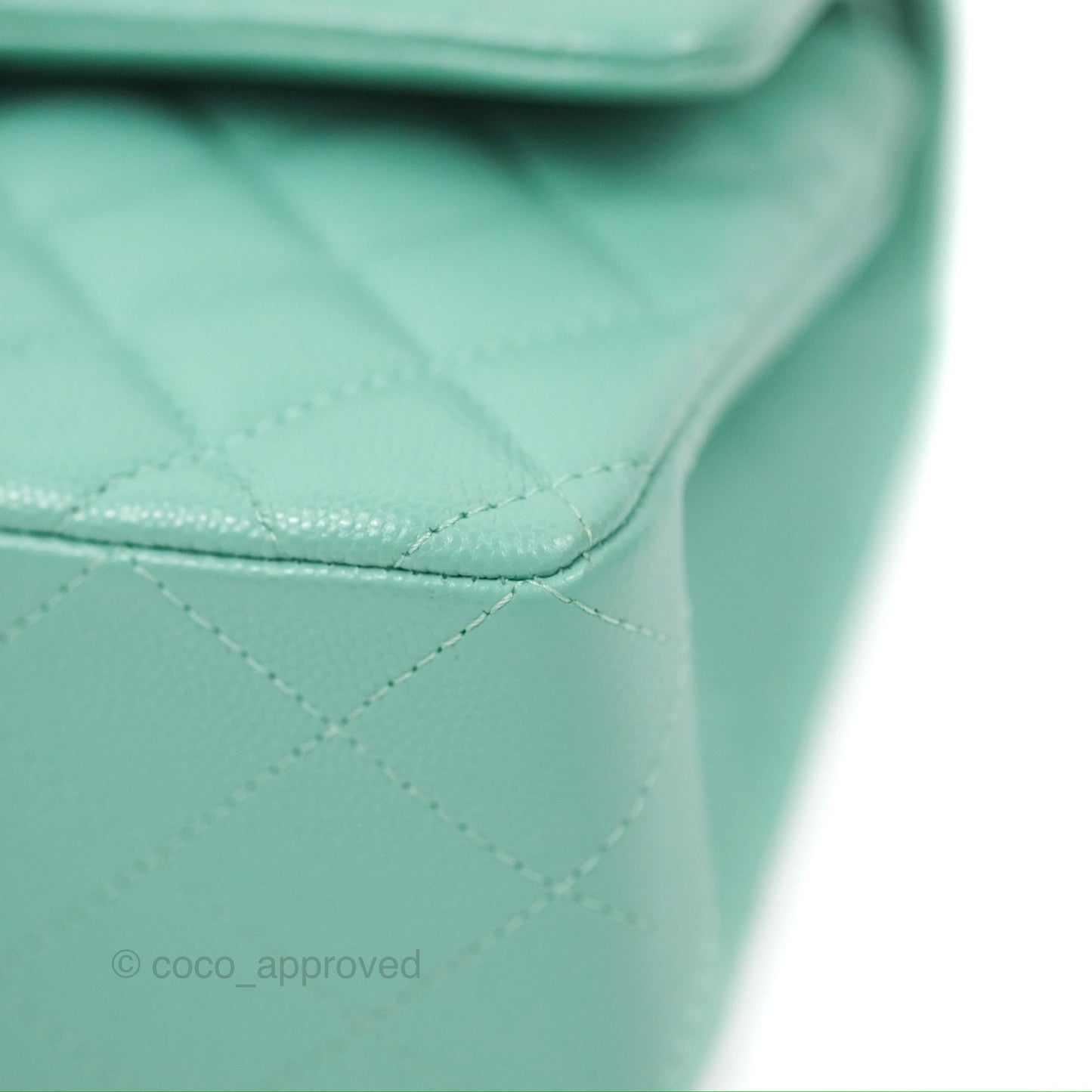 Chanel Small Classic Quilted Flap Tiffany Green Caviar Gold Hardware