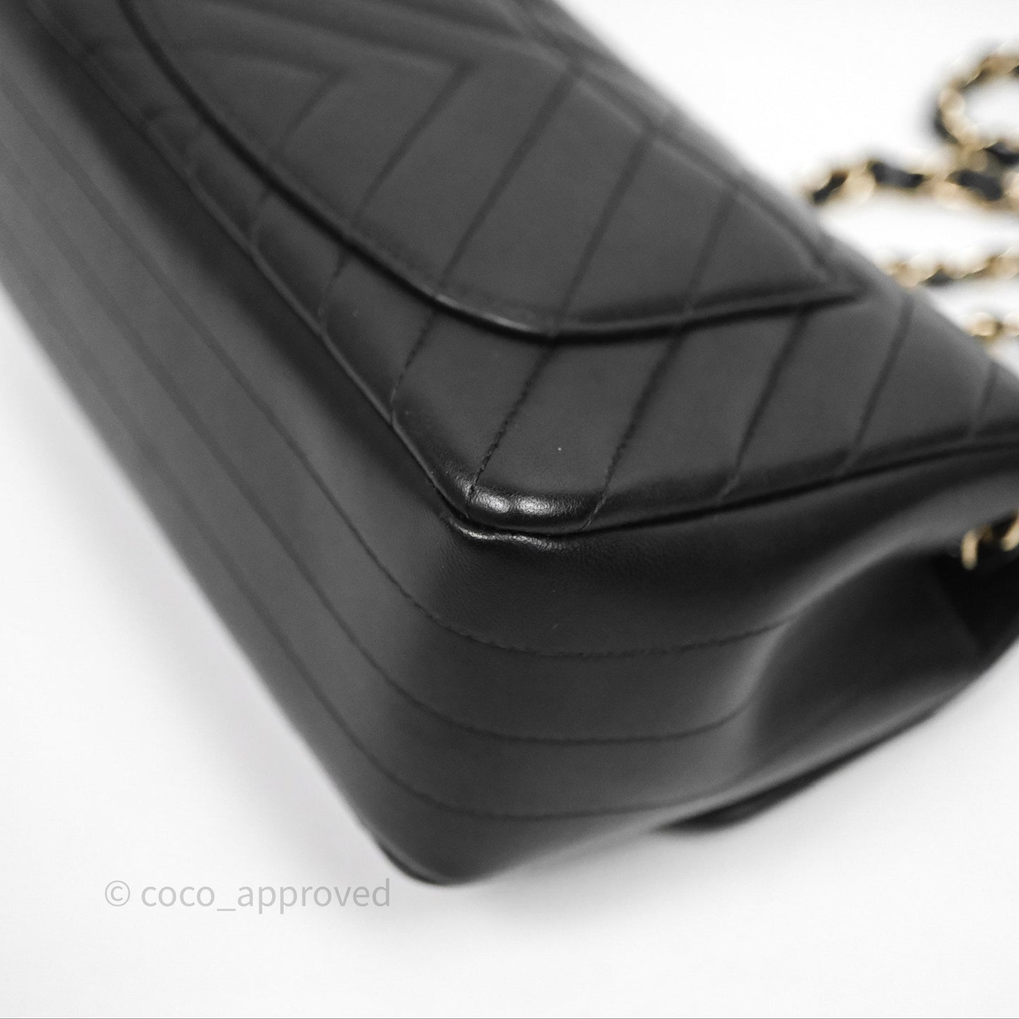 Chanel Quilted Mini Rectangular Chevron Black Lambskin Gold Hardware