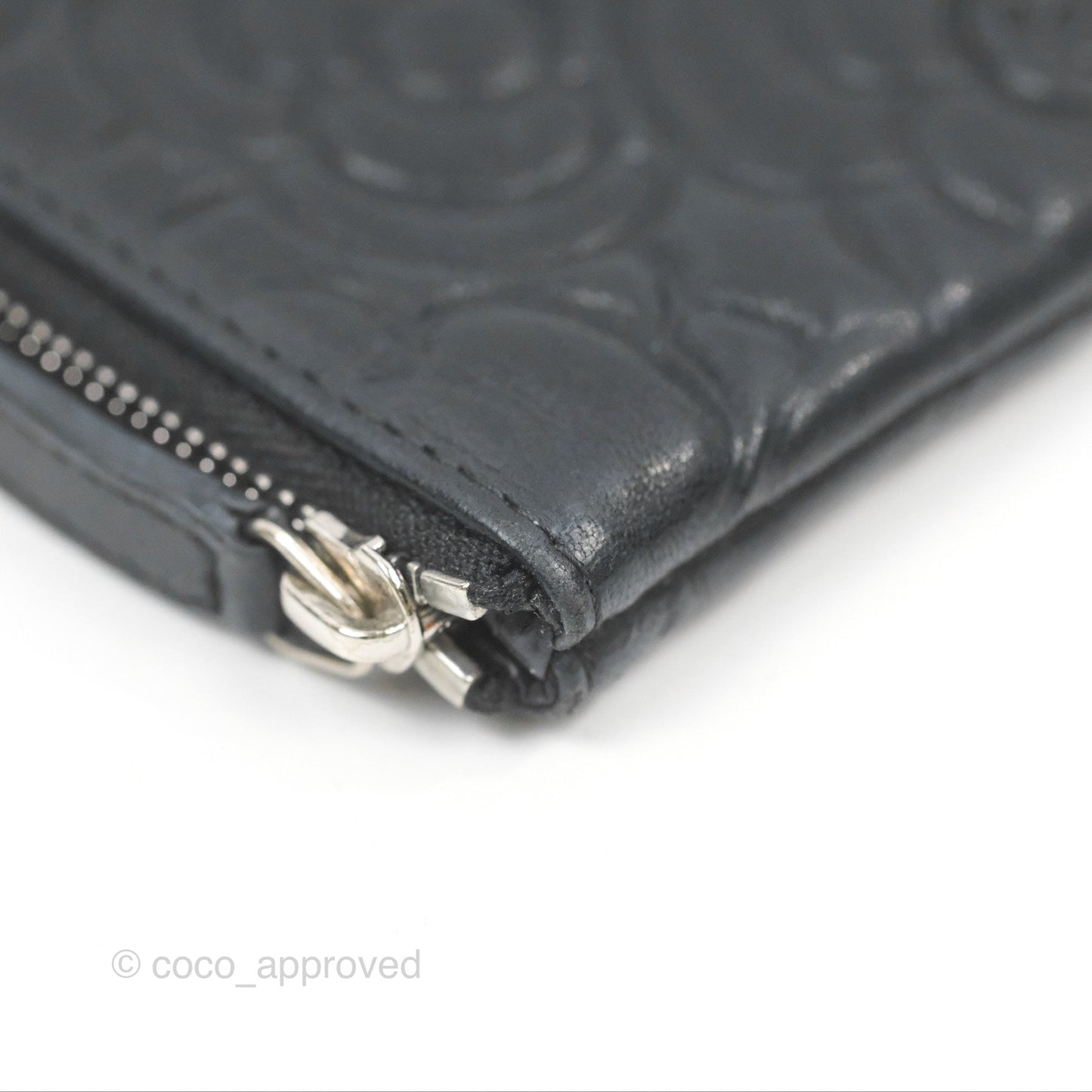 Chanel Quilted Mini O Case Camellia Black Lambskin Silver Hardware