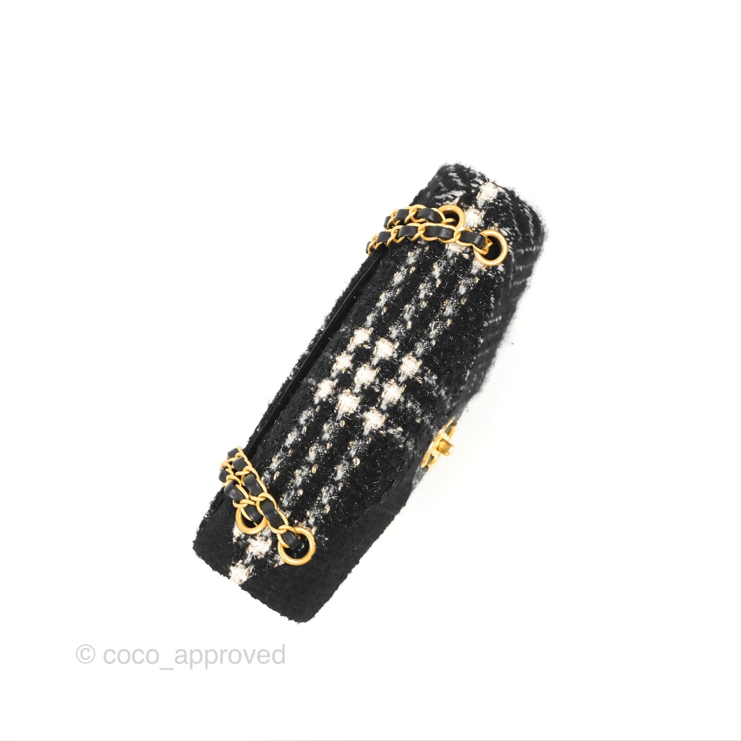 Chanel Medium Single Flap Black Tweed Aged Gold Hardware