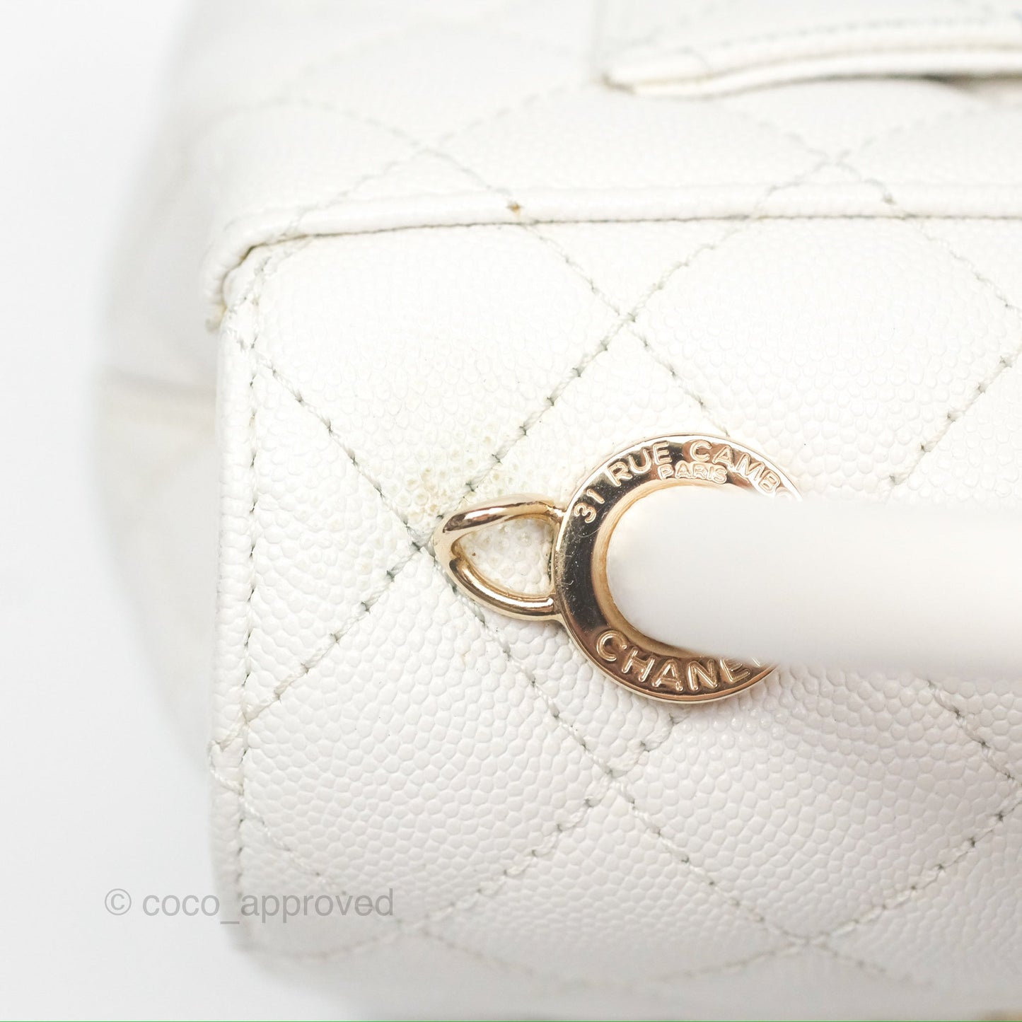 Chanel Extra Mini Quilted Coco Handle White Caviar Gold Hardware