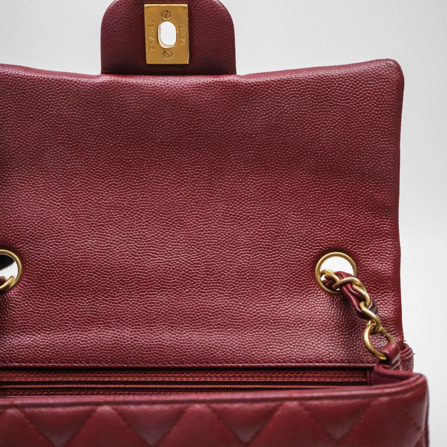 Chanel Classic Quilted Mini Rectangular Flap Burgundy Caviar Aged Gold Hardware