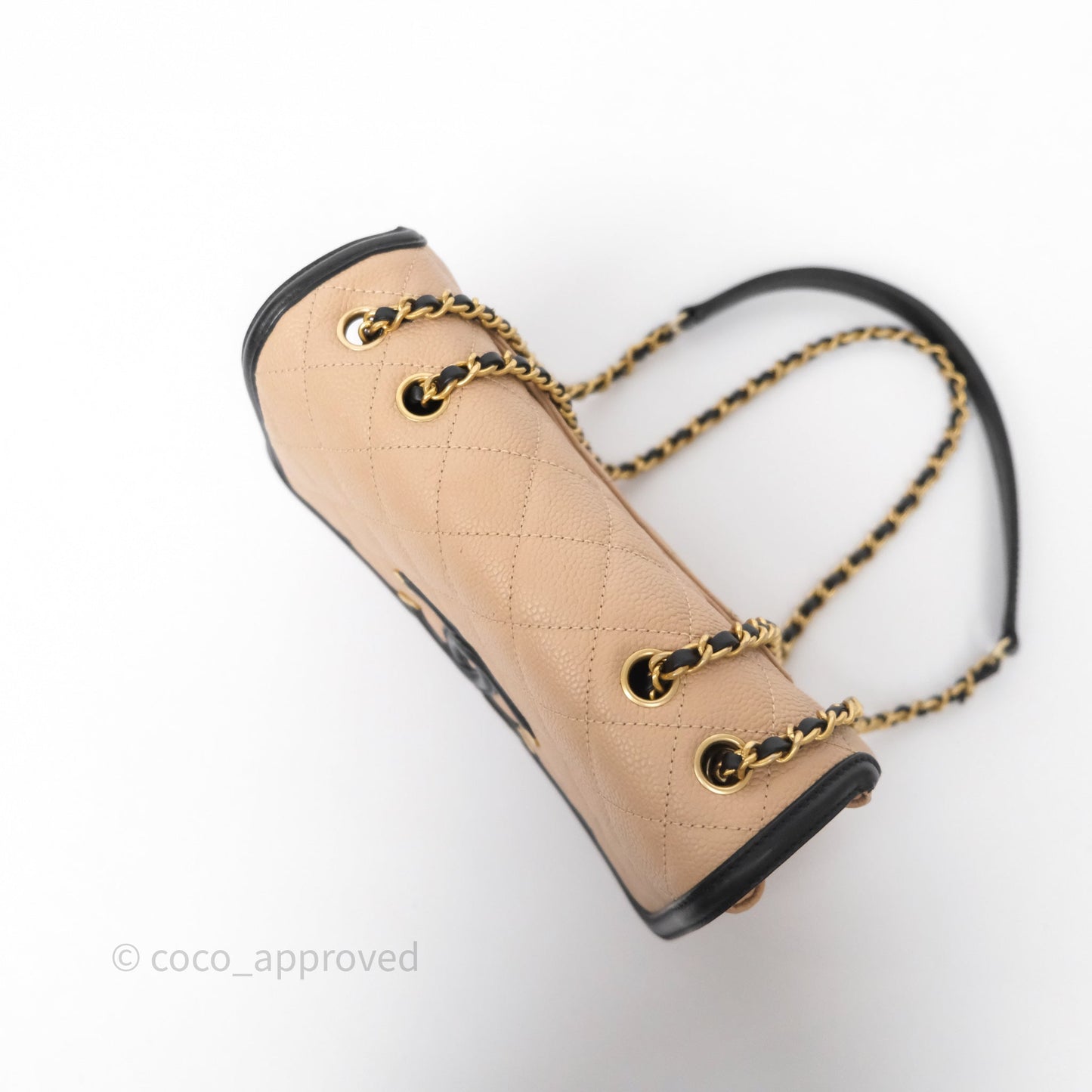 Chanel Small CC Filigree Flap Quilted Beige Black Caviar