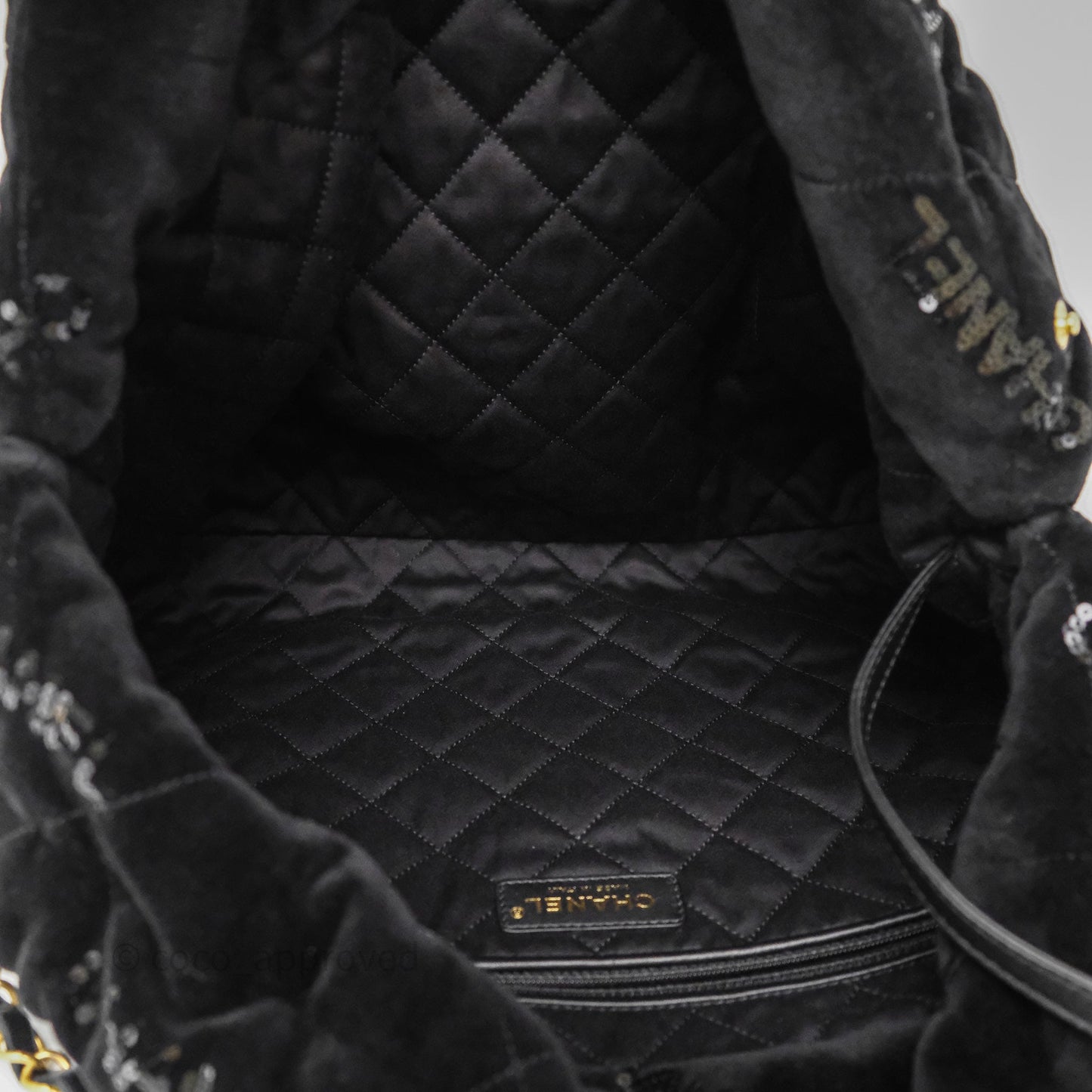 Chanel 22 Medium Sequins Logo Black Velvet