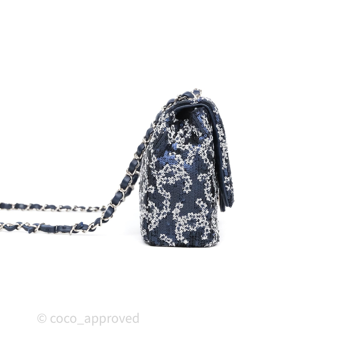 Chanel Medium CC Sequins Flap Bag White/ Navy Silver Hardware 19P
