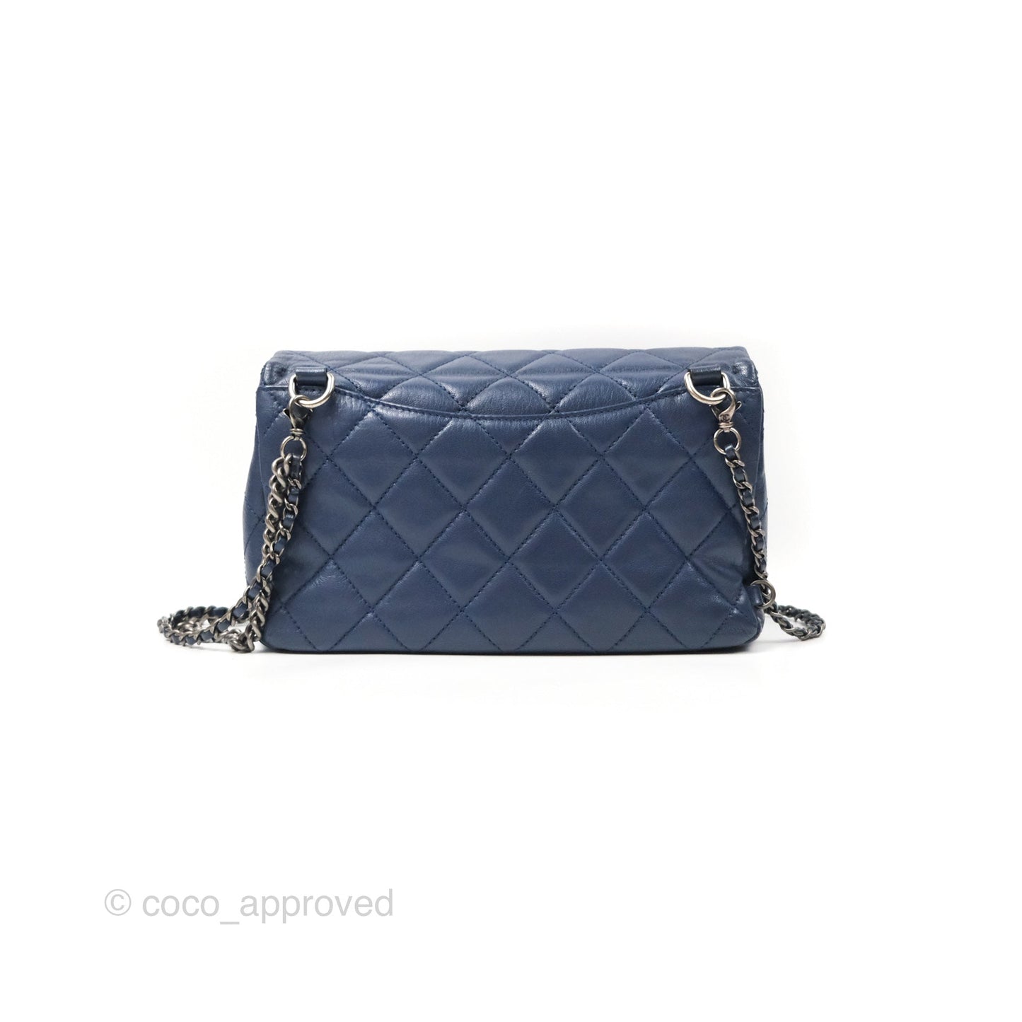 Chanel Quilted Small Double Carry Waist Chain Flap Dark Blue Shiny Goatskin